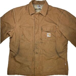 Carhartt Jacket Men’s Large FR CAT 4 Brown 101618-211 Work Coat Tan Workwear